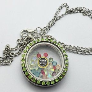 New Rhinestone Army Wife Memory Locket necklace with crystals